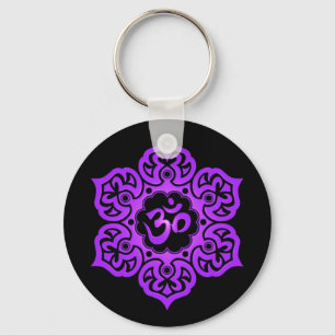 Llavero Diseño púrpura y negro floral de Aum
