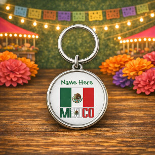 Llavero Diseño Redondo de Bandera de México Personalizada