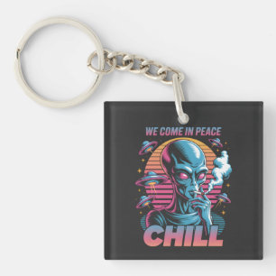 Llavero Diseño Retro Alien "Venimos en Paz CHILL"