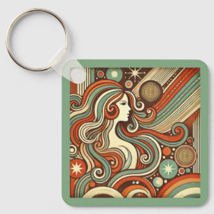 Llavero Diseño retro de cadena Metalizado Virgo Zodiac