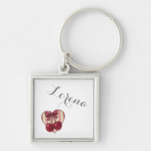 Llavero Diseño Retro de Corazones con Cerezas y Lazo Cute 