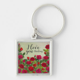 Llavero Diseño Romántico de Rosa Roja Totalmente Personali