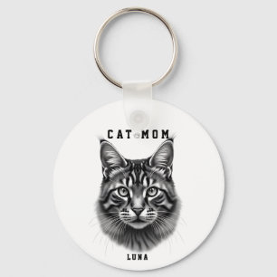 Llavero Diseño Simple Lindo Mamá Gata Amante de Gatos Negr