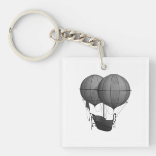 Llavero Diseño Steampunk Máquina Voladora Blanco y Negro
