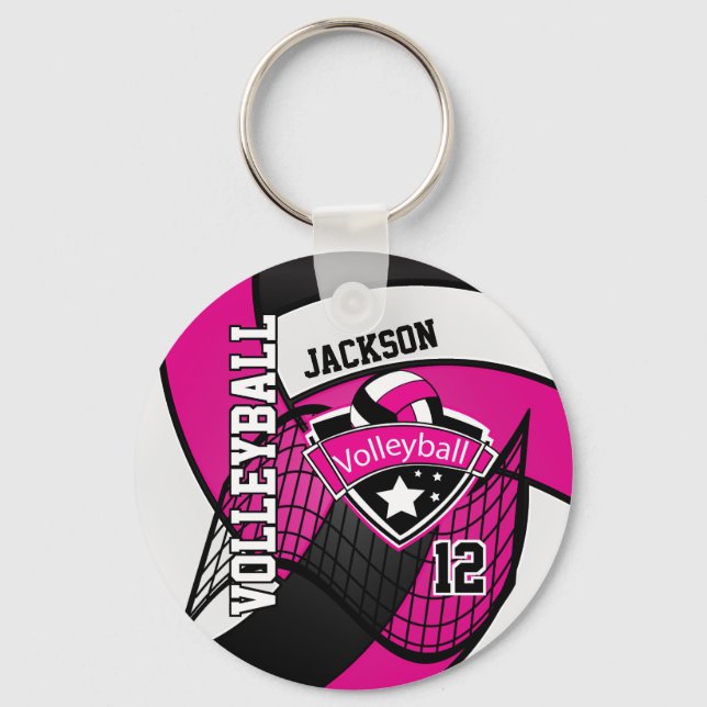 Llavero Diseño 🏐 voleibol blanco, negro y rosa caliente (Anverso)