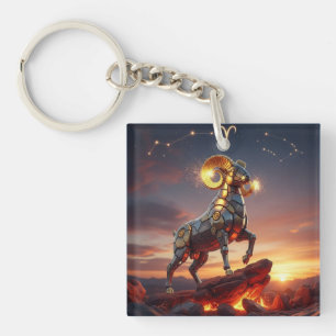 Llavero Diseño Zodiacal de Aries Futurista Mech-Carnero