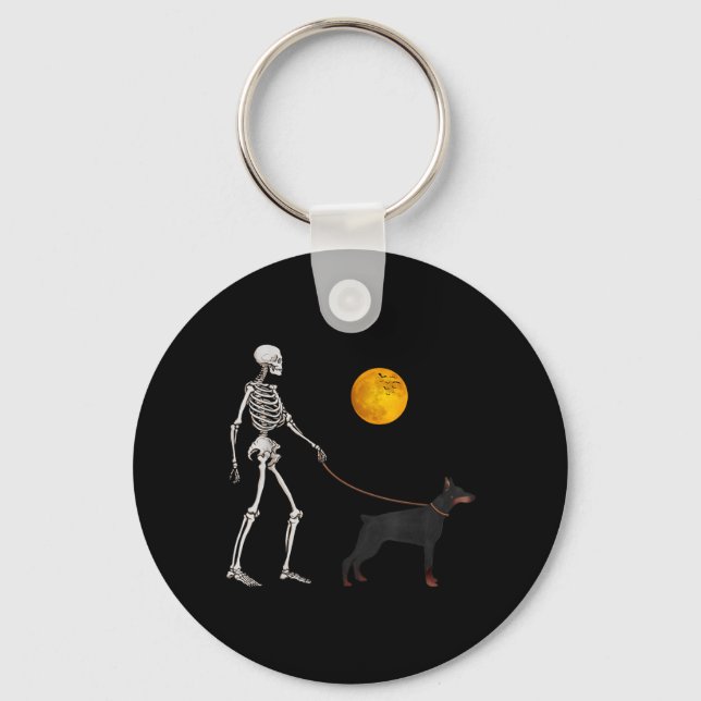 Llavero Disfraz de Halloween de perro esqueleto de Doberma (Anverso)