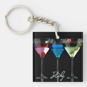 Llavero Distintos cócteles con gafas de martini en negro