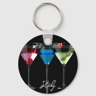 Llavero Distintos cócteles con gafas de martini en negro