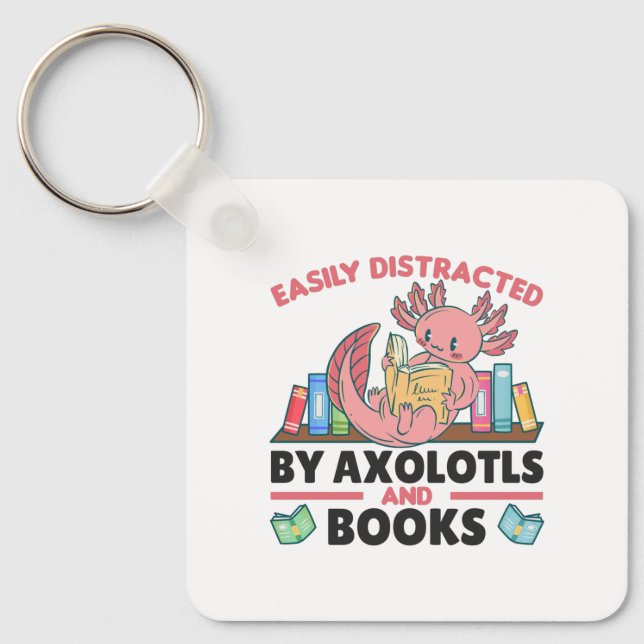 Llavero Distraído Fácilmente Por Axolotls Y Libros (Anverso)