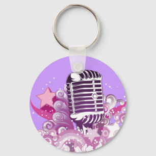 Llavero diva cantando micrófono vintage vector