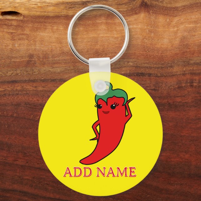 Llavero Diva personalizada de pimiento chili Kawaii (Anverso)
