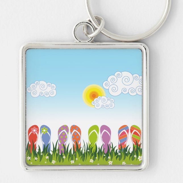 Llavero Diversión colorida de los flips-flopes del verano (Frente)