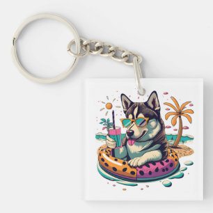 Llavero Diversión vertida de verano con el tierno perro hi