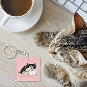 Llavero Divertida Gata Calicó Mimada Alimentar Gato Rosa