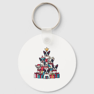Llavero Divertido árbol de Navidad francés Bulldog copos d