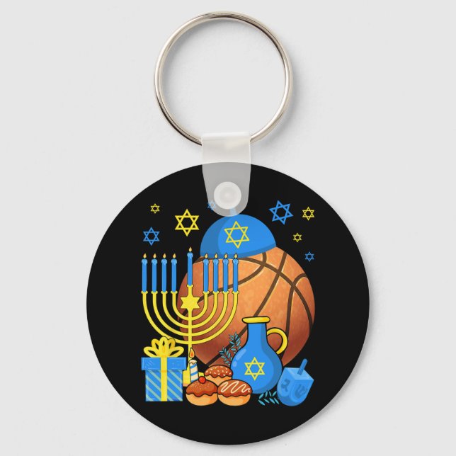 Llavero Divertido baloncesto judío Menorah Happy Hanukkah (Anverso)