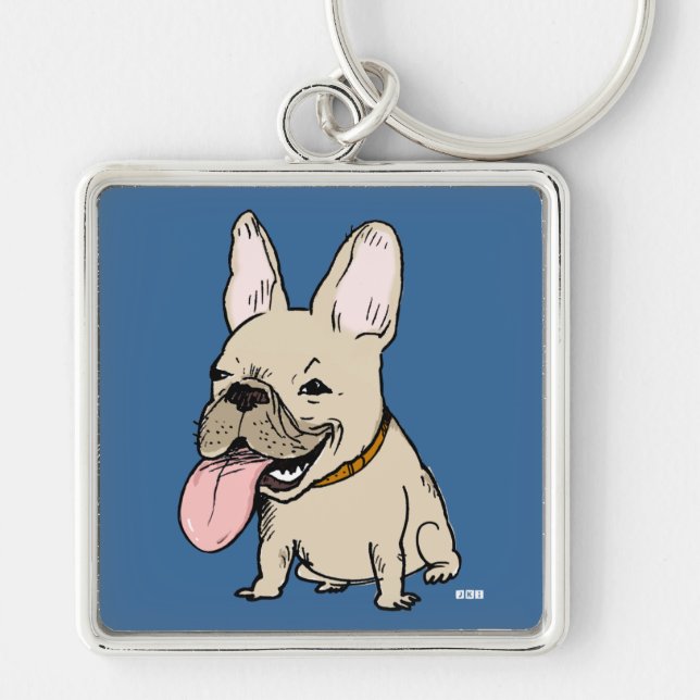 Llavero Divertido Bulldog francés con gran lengua (Frente)