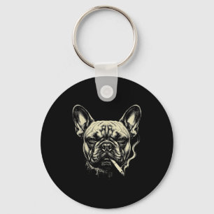 Llavero Divertido bulldog francés fumando cigarrillo meme