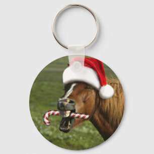 Llavero Divertido caballo de Navidades con sombrero Santa 