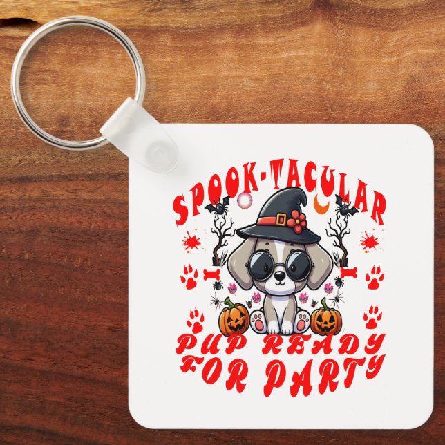 Llavero ¡Divertido diseño de calabaza de perro en Hallowee (Anverso)