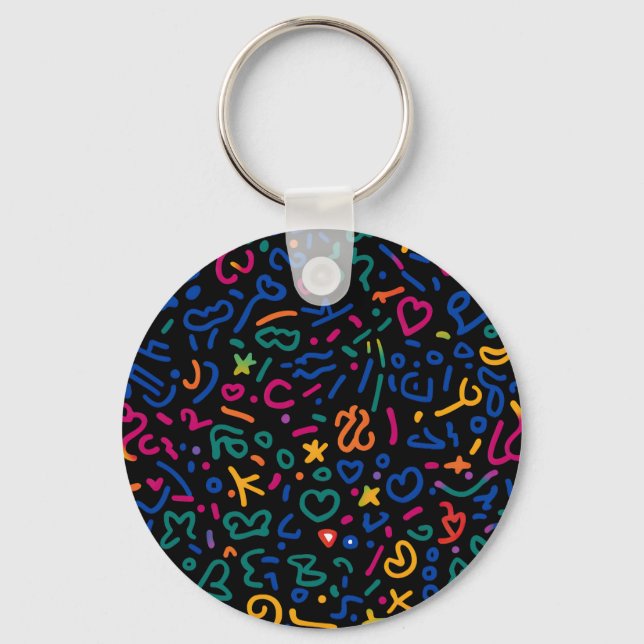Llavero Divertido doodle de formas vibratorias coloridas (Reverso )