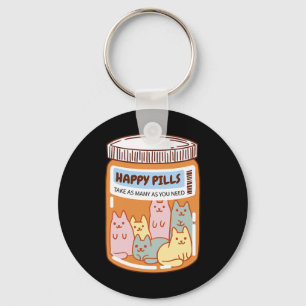 Llavero Divertido Happy Pills Cat Cute Salud Mental Lover