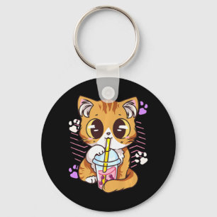 Llavero Divertido Kawaii Cute Cat Boba Burbuja Leche Té An