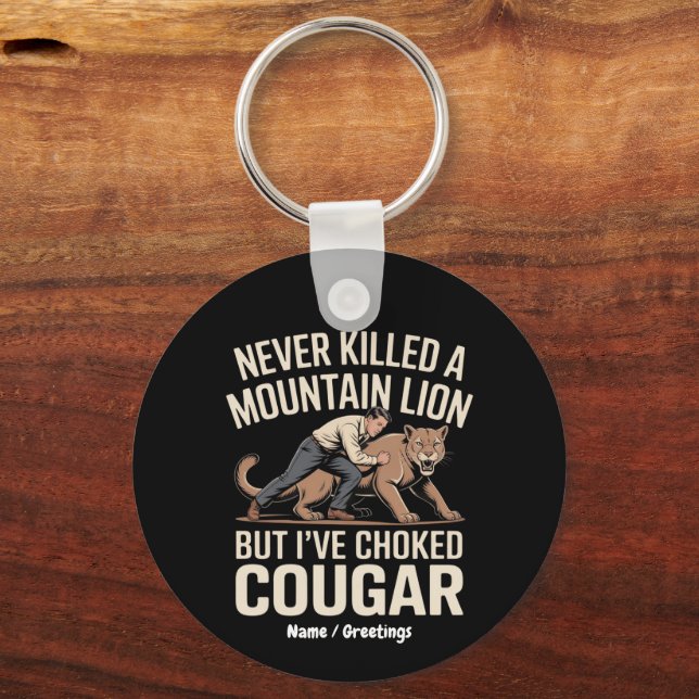 Llavero Divertido nunca mató a un león de montaña pero asf (Anverso)