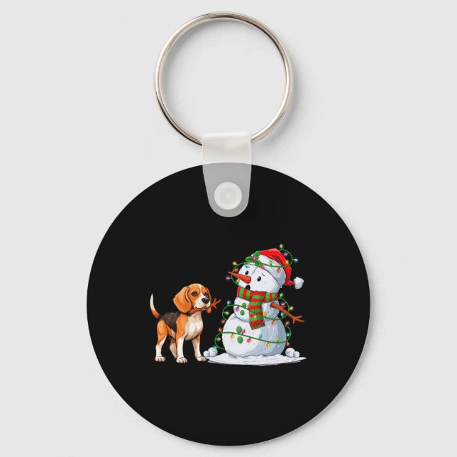 Llavero Divertido Perro Beagle Snowman Árbol de Navidad en (Anverso)