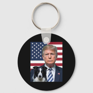 Llavero Divertido Trump y perro Border Collie bandera de E