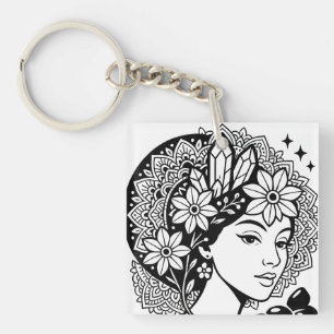 Llavero Divina Mandala Art Floral Crystal Goddess