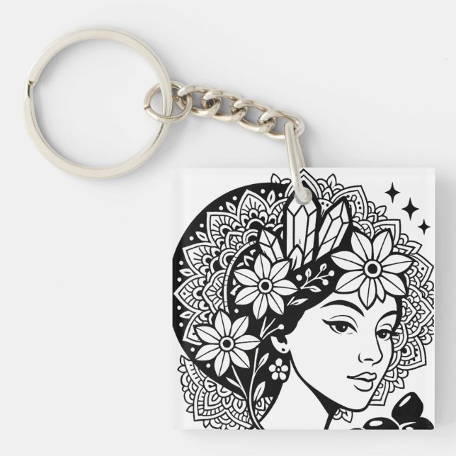 Llavero Divina Mandala Art Floral Crystal Goddess (Frente)