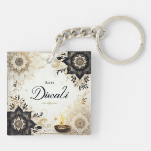 Llavero Diwali con flores elegantes y diya