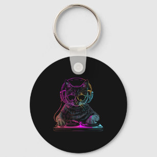 Llavero Dj Cat Edm Techno House Música Gato Divertido Aman