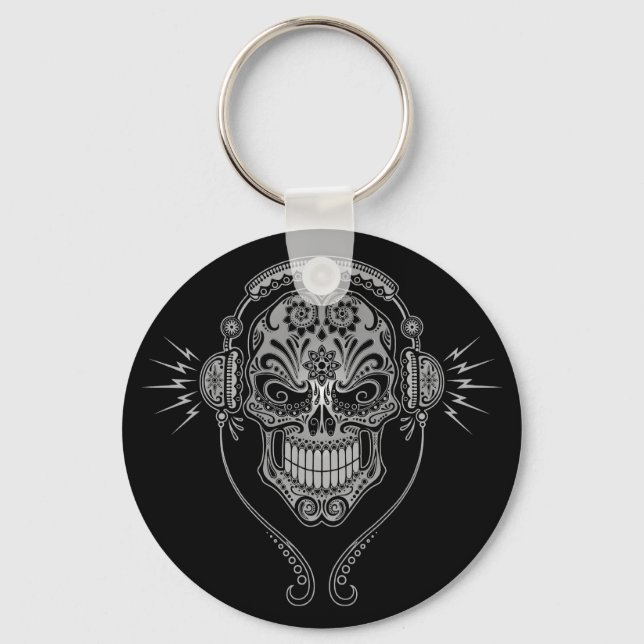 Llavero DJ Sugar Skull - Negro (Anverso)