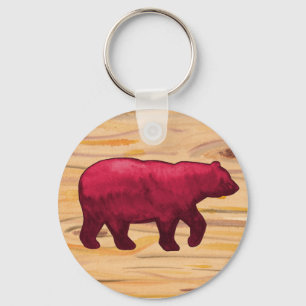 Llavero DK Red on Wood Bear Keychain