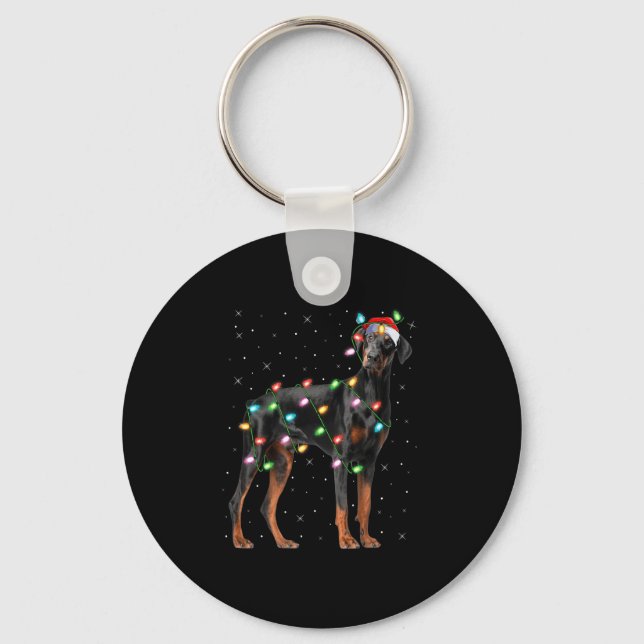 Llavero Doberman Dog Christmas Lights Santa Pet Dog Lover  (Anverso)