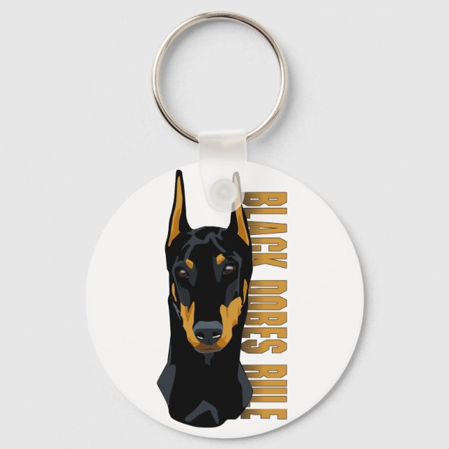 Llavero Doberman Head, Black Dobes Rule (Anverso)