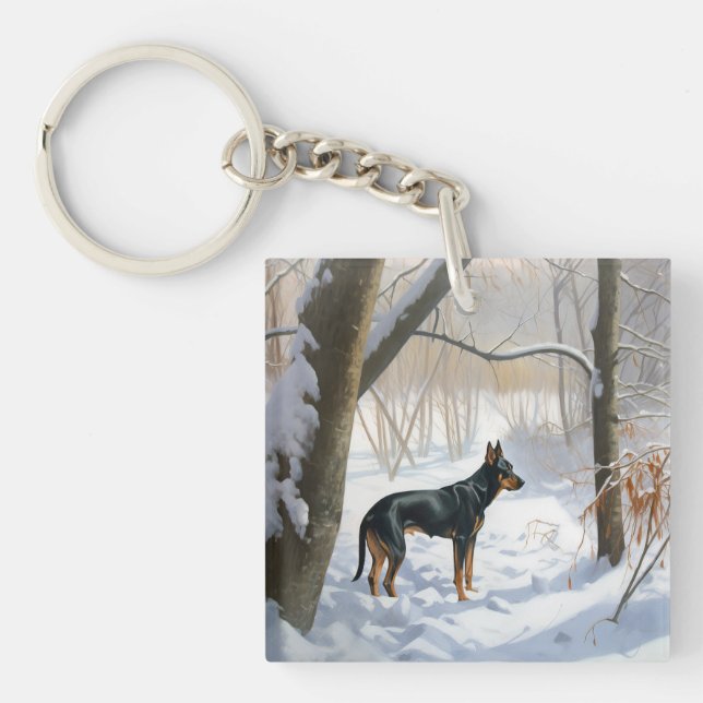 Llavero Doberman Pinscher Deja que nieve Navidad (Frente)