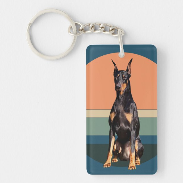 Llavero Doberman Pinscher Dog Retro Antecedentes Keychain (Frente)