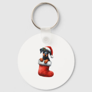Llavero Doberman Pinscher En Navidades De Muerte Santa Hat