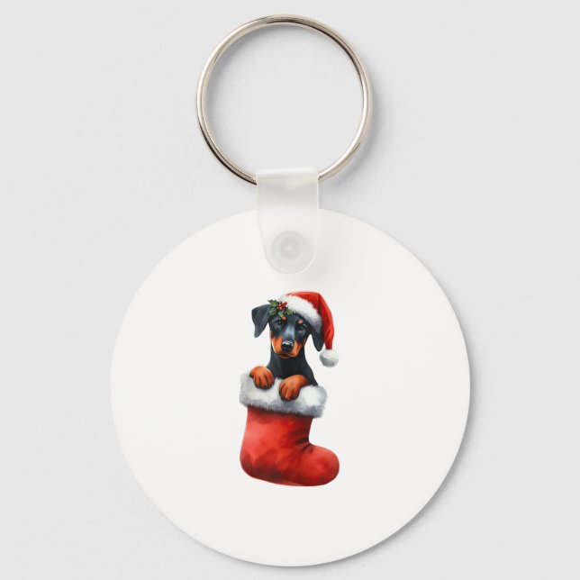 Llavero Doberman Pinscher En Navidades De Muerte Santa Hat (Anverso)