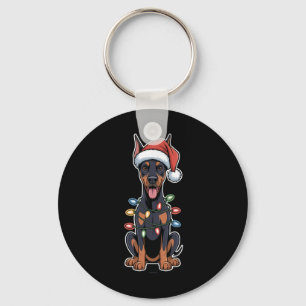 Llavero Doberman Pinscher Envuelto En Luces Navidades