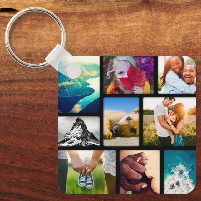 Llavero Doble cara 9 Collages de fotos Negro Metalizado Ke (Anverso)