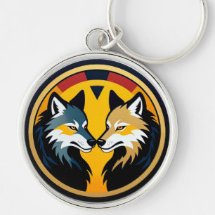 Llavero Doble emblema de lobo con círculo dorado