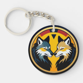 Llavero Doble emblema de lobo con círculo dorado