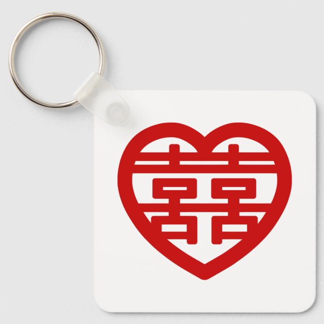 Llavero Doble felicidad 囍 Shuangxi corazón Hanzi chino (Anverso)