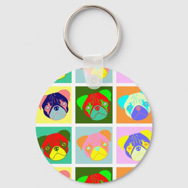 Llavero Doce Perros De Pug Coloridos (Anverso)