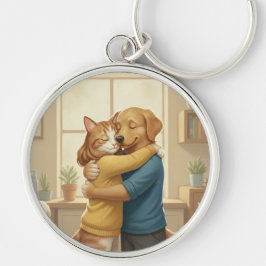 Llavero Dog and Cat Hugging Keychain
